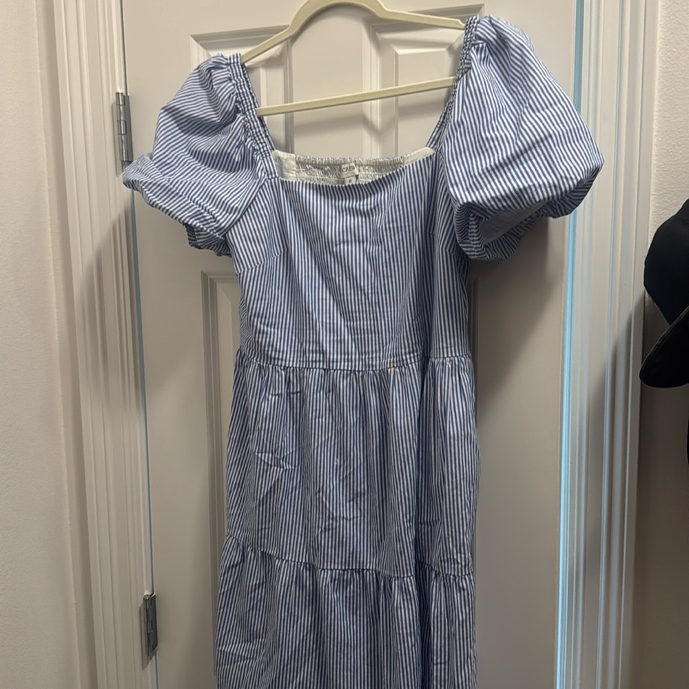 J. Crew Stripes Sofia Puff sleeve tiered dress